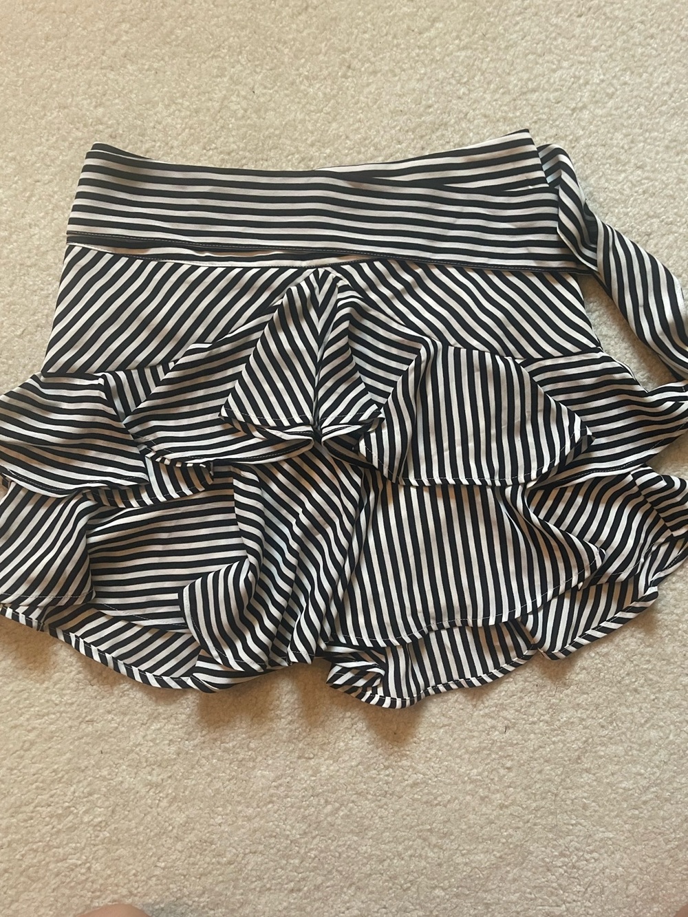 Express Black & White Striped Ruffle Mini Skirt